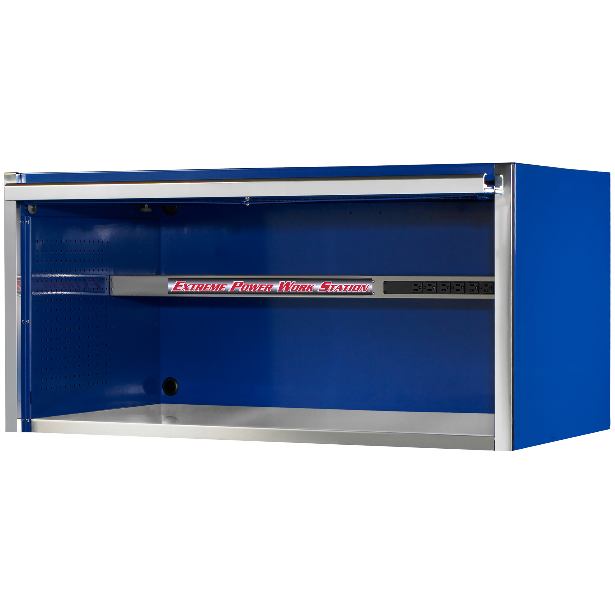 Extreme Tools EX Pro Power Workstation Hutch - 55in. x 30in., Stainless Steel Work Surface, Blue, Model# EX5501HCQBLCR
